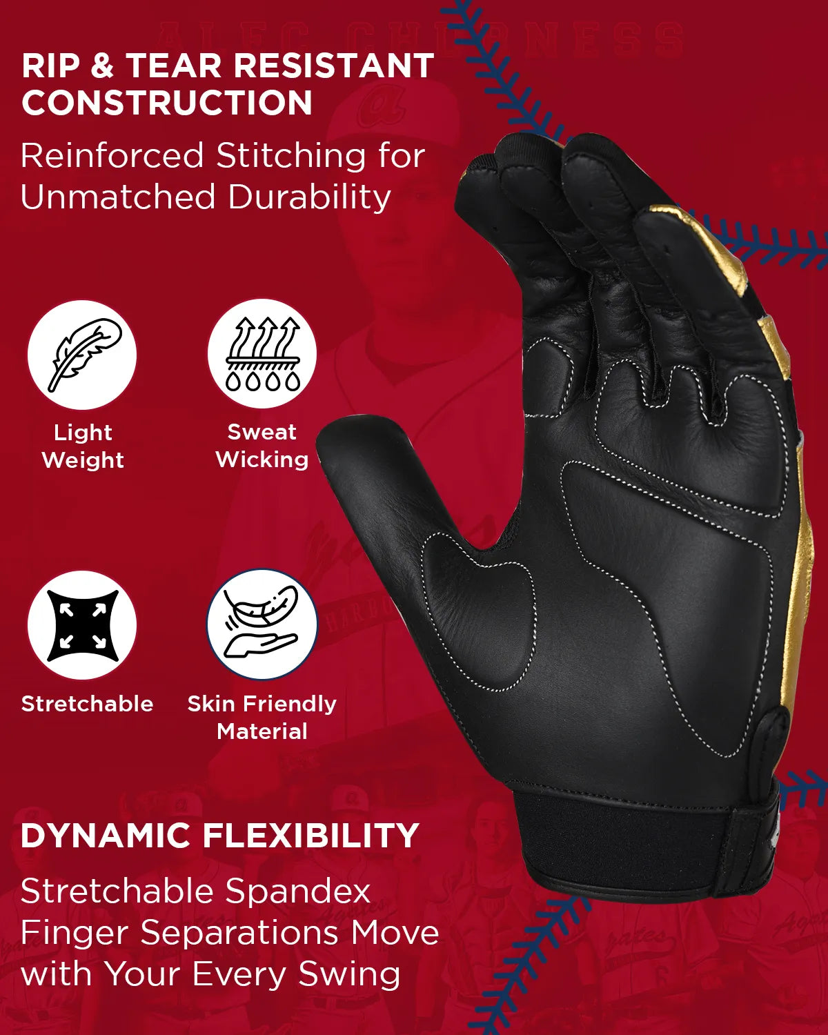 Exxact Sports Padded Baseball Batting Gloves for Men & Women - Black Gold