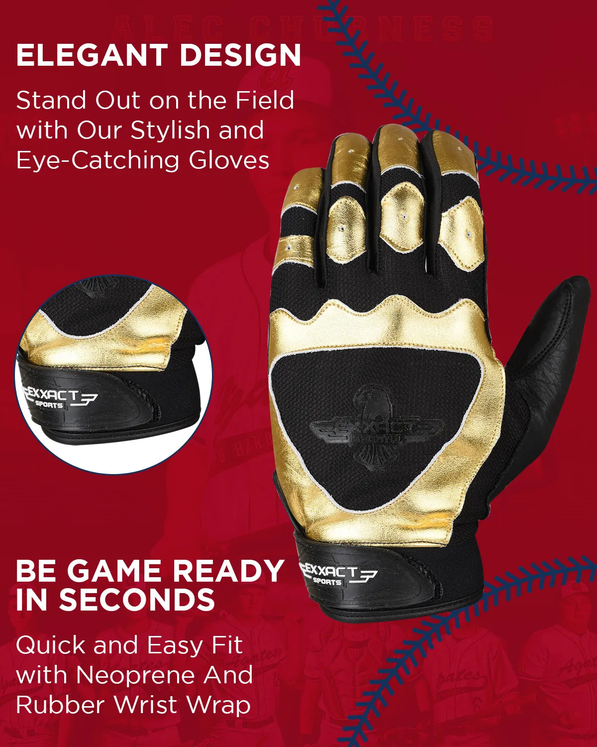 Exxact Sports Padded Baseball Batting Gloves for Men & Women - Black Gold