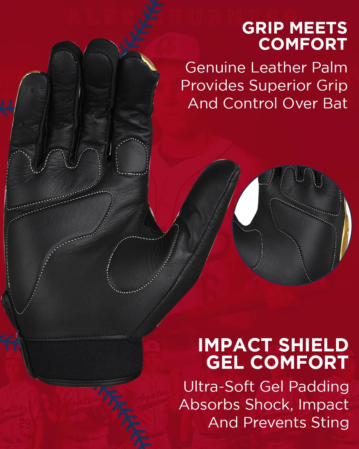 Exxact Sports Padded Baseball Batting Gloves for Men & Women - Black Gold