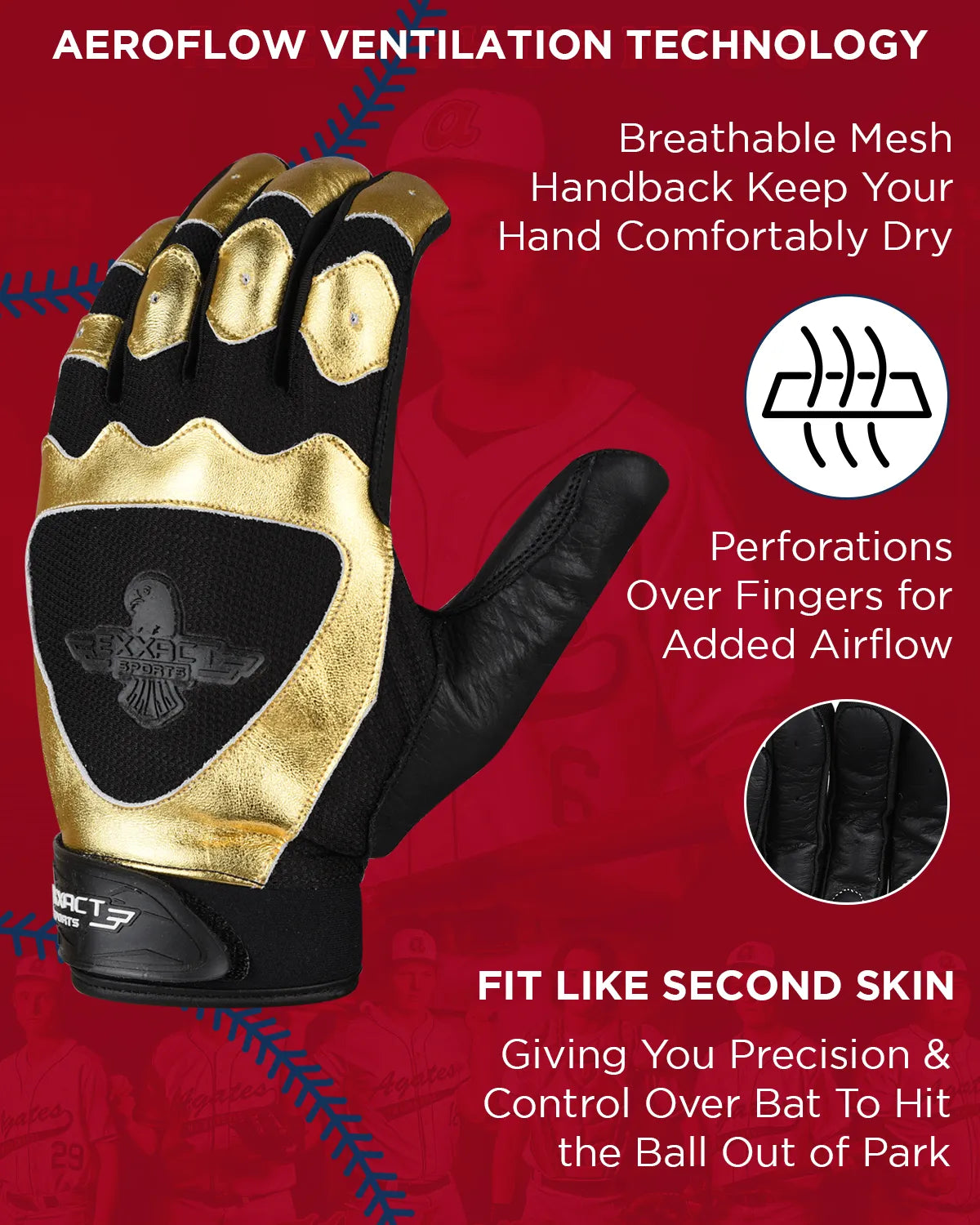 Exxact Sports Padded Baseball Batting Gloves for Men & Women - Black Gold