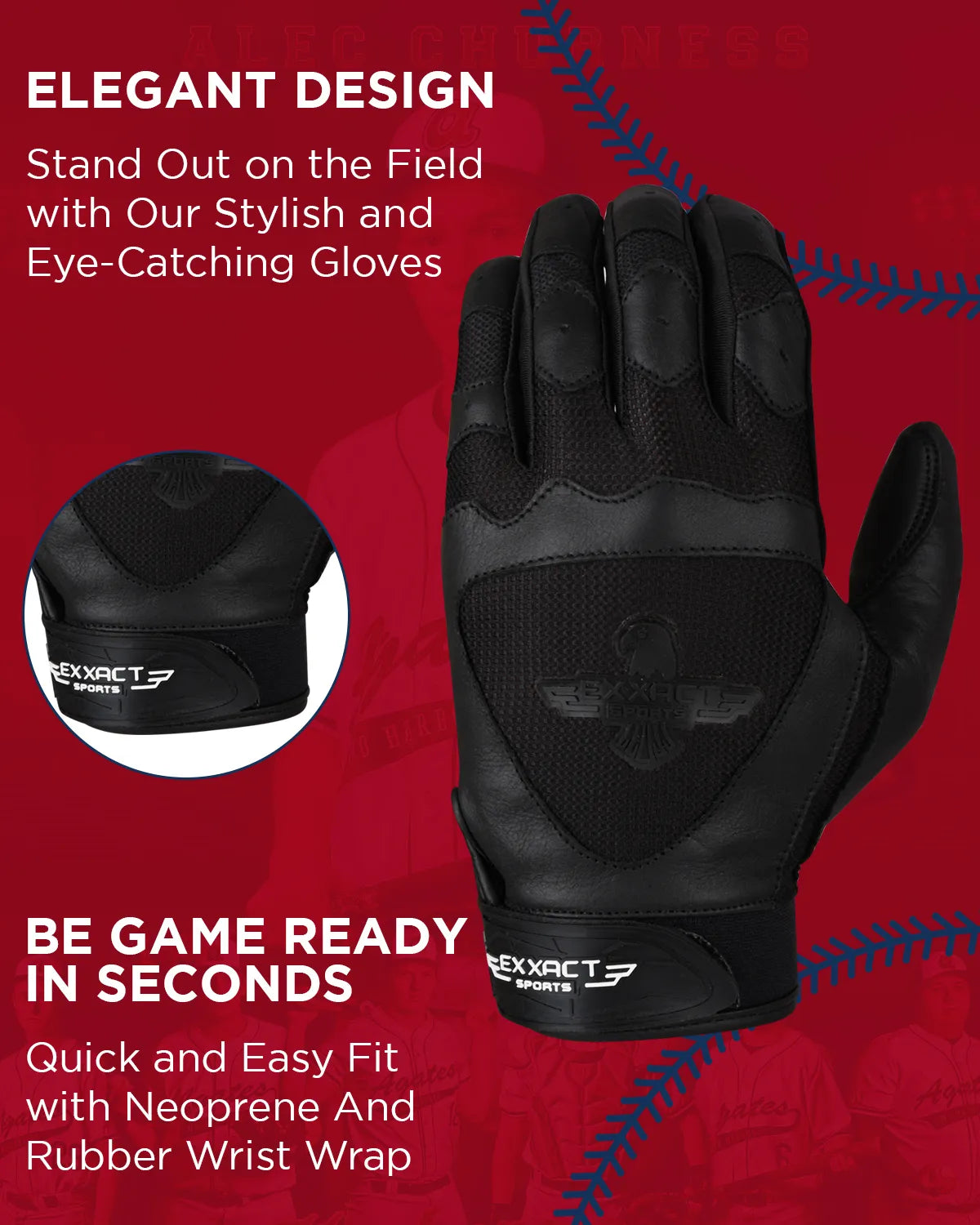 Exxact Sports Padded Baseball Batting Gloves for Men & Women - Black