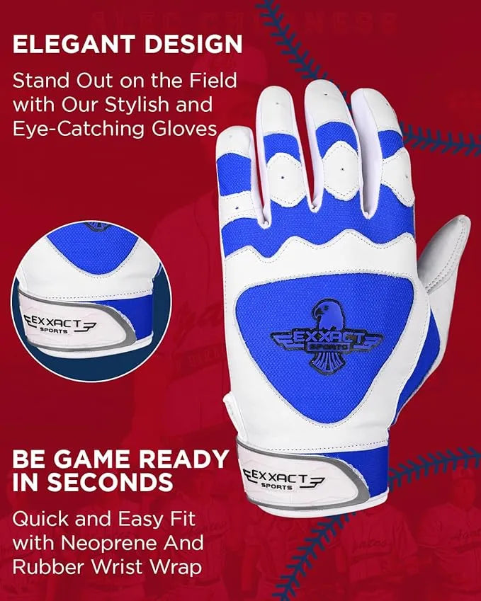 Exxact Sports Padded Baseball Batting Gloves for Men & Women - Royal Blue