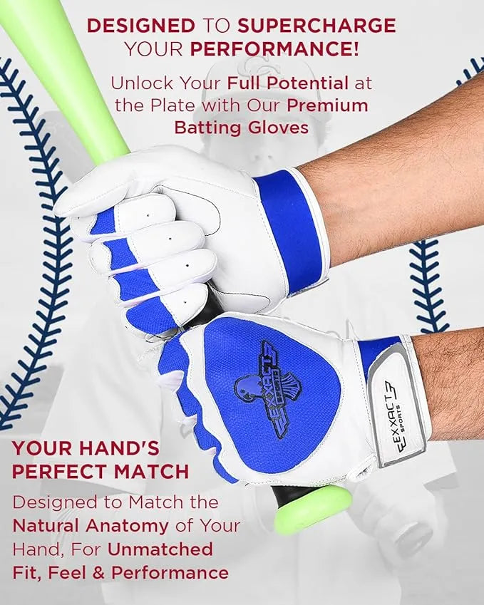 Exxact Sports Padded Baseball Batting Gloves for Men & Women - Royal Blue