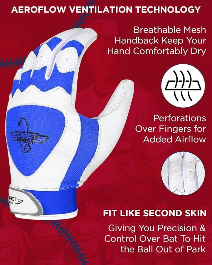 Exxact Sports Padded Baseball Batting Gloves for Men & Women - Royal Blue
