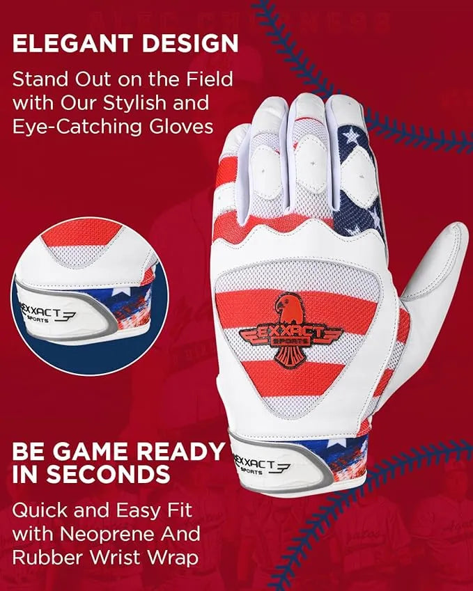 Exxact Sports Padded Baseball Batting Gloves for Men & Women - Usa Flag