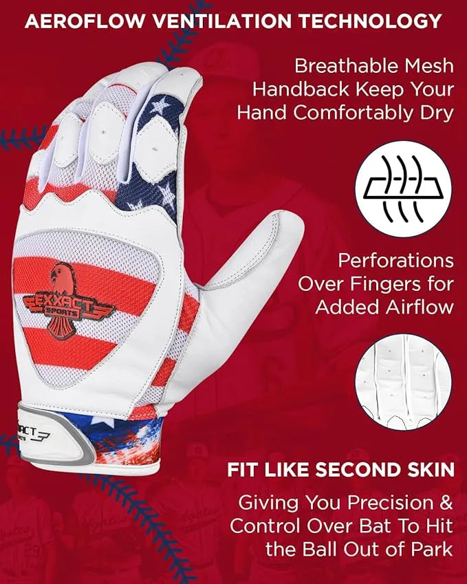 Exxact Sports Padded Baseball Batting Gloves for Men & Women - Usa Flag