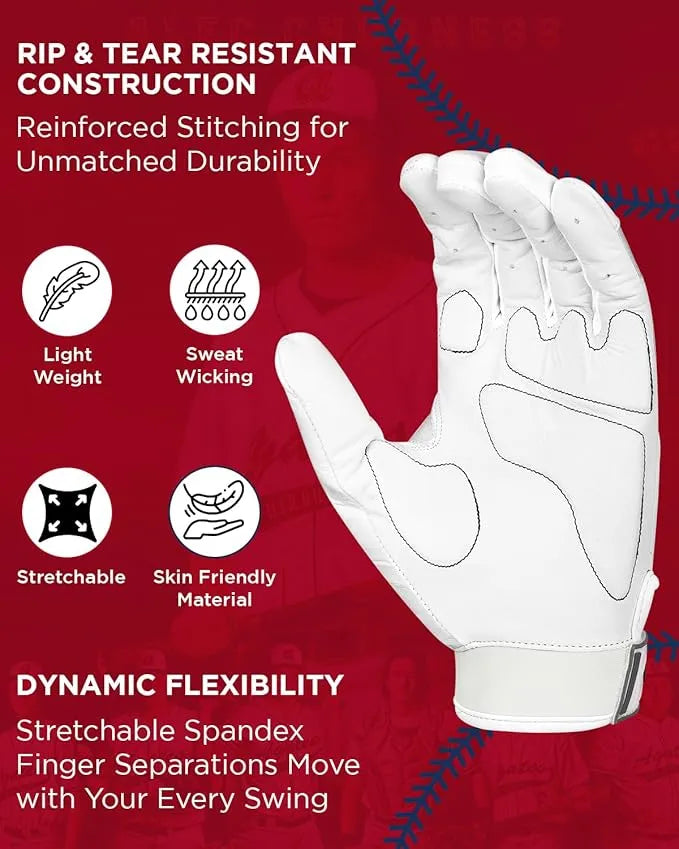 Exxact Sports Padded Baseball Batting Gloves for Men & Women - White