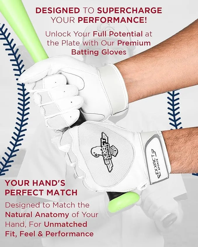 Exxact Sports Padded Baseball Batting Gloves for Men & Women - White