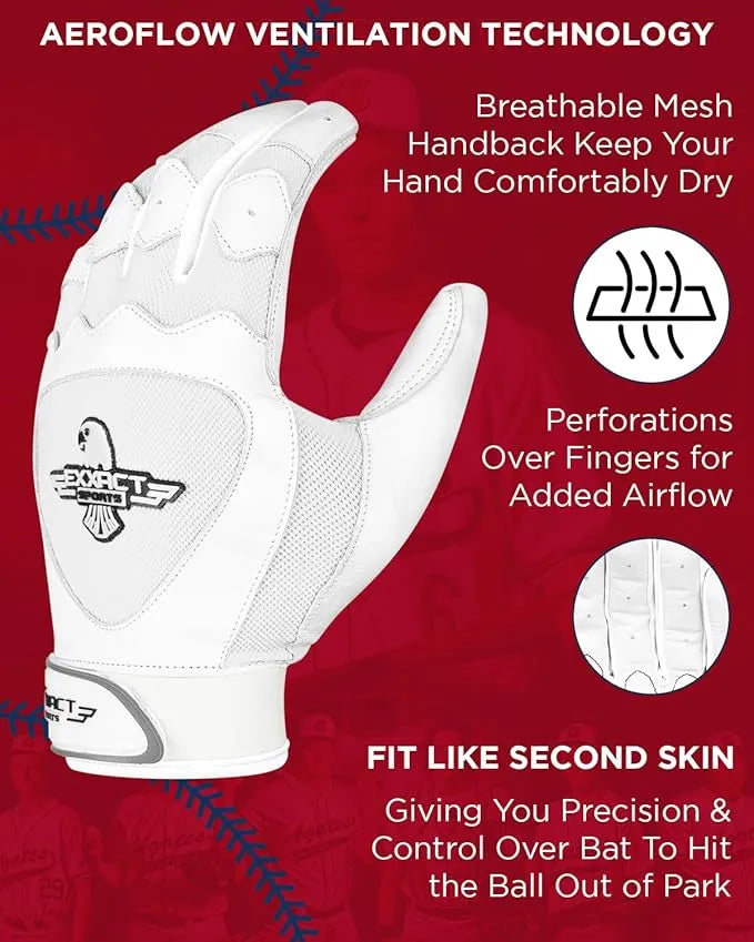 Exxact Sports Padded Baseball Batting Gloves for Men & Women - White