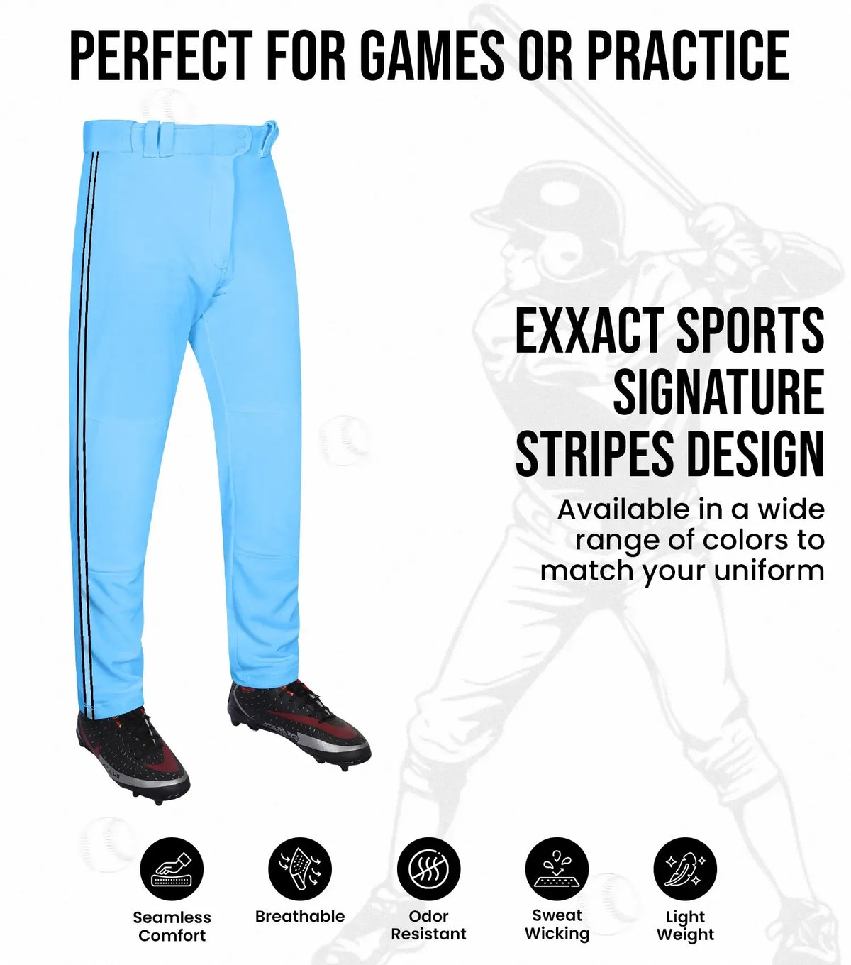 Exxact Sports Proline Adult Full Length Baseball Pants with Stripes - Sky