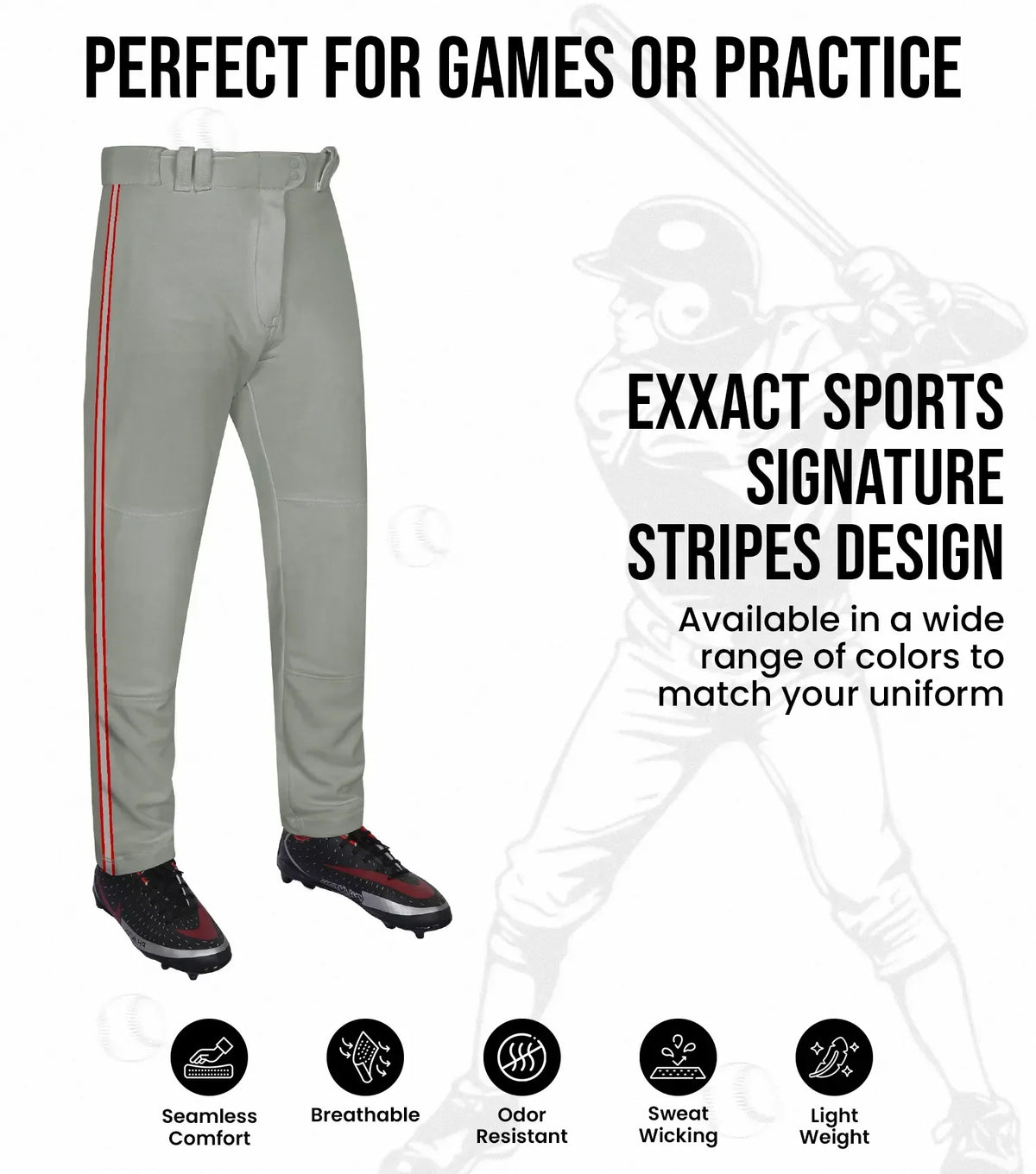 Exxact Sports Proline Adult Full Length Baseball Pants with Stripes - Gray