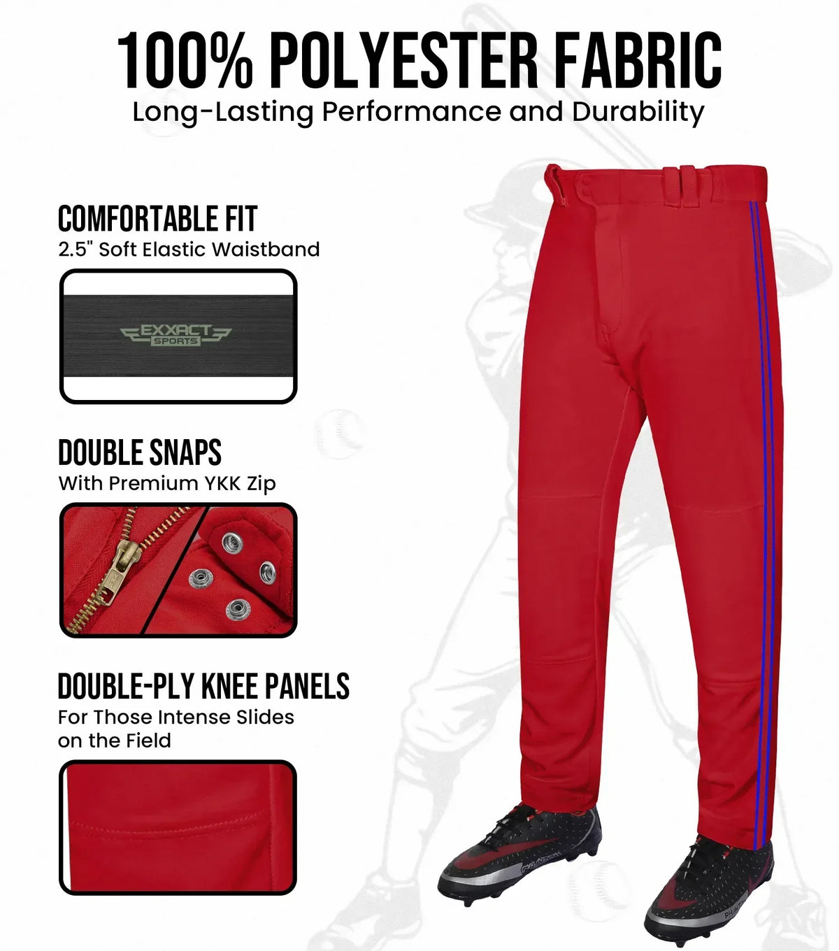Exxact Sports Proline Adult Full Length Baseball Pants with Stripes - Red