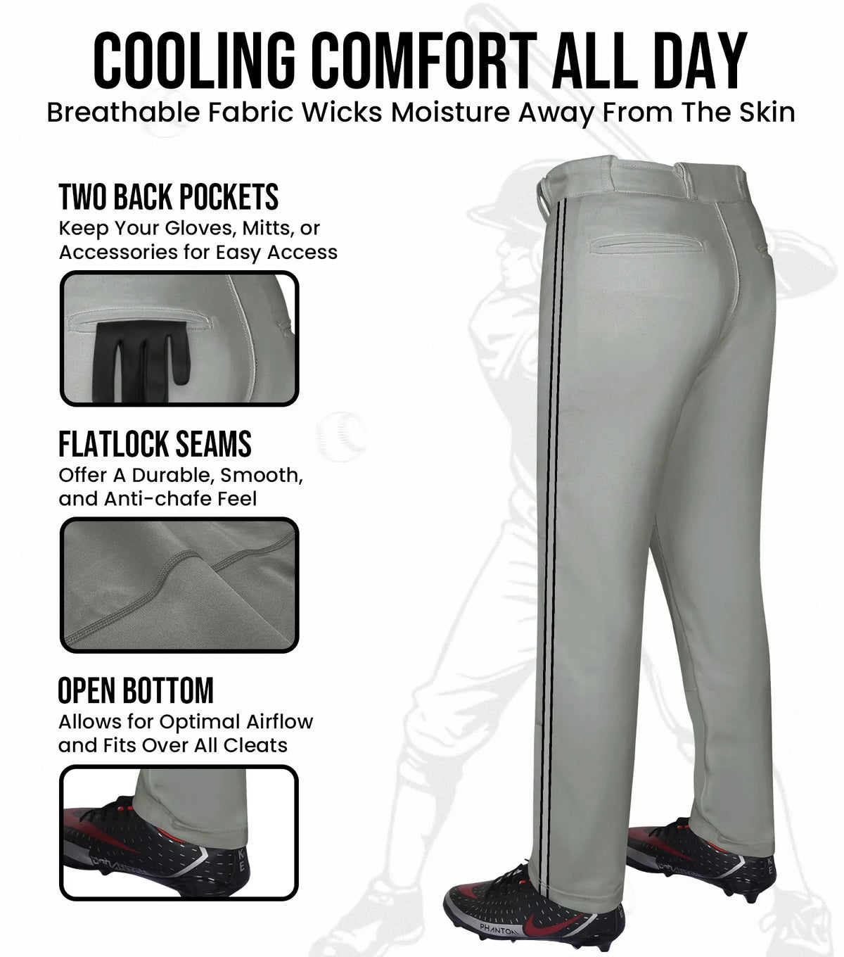 Exxact Sports Proline Adult Full Length Baseball Pants with Stripes - Gray