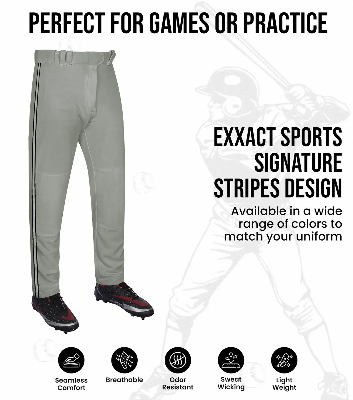 Exxact Sports Proline Adult Full Length Baseball Pants with Stripes - Gray