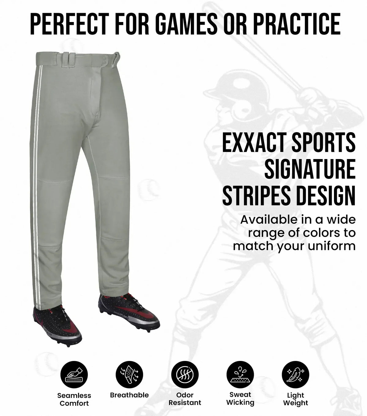 Exxact Sports Proline Adult Full Length Baseball Pants with Stripes - Gray
