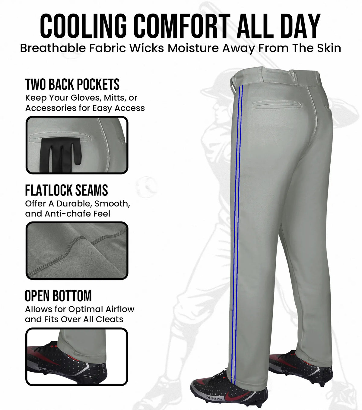 Exxact Sports Proline Adult Full Length Baseball Pants with Stripes - Gray
