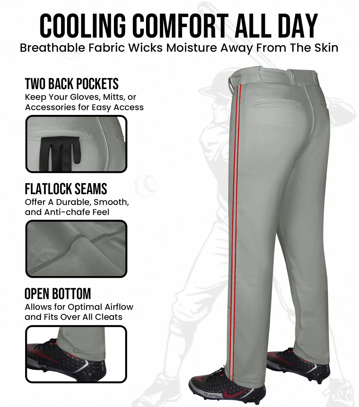 Exxact Sports Proline Adult Full Length Baseball Pants with Stripes - Gray