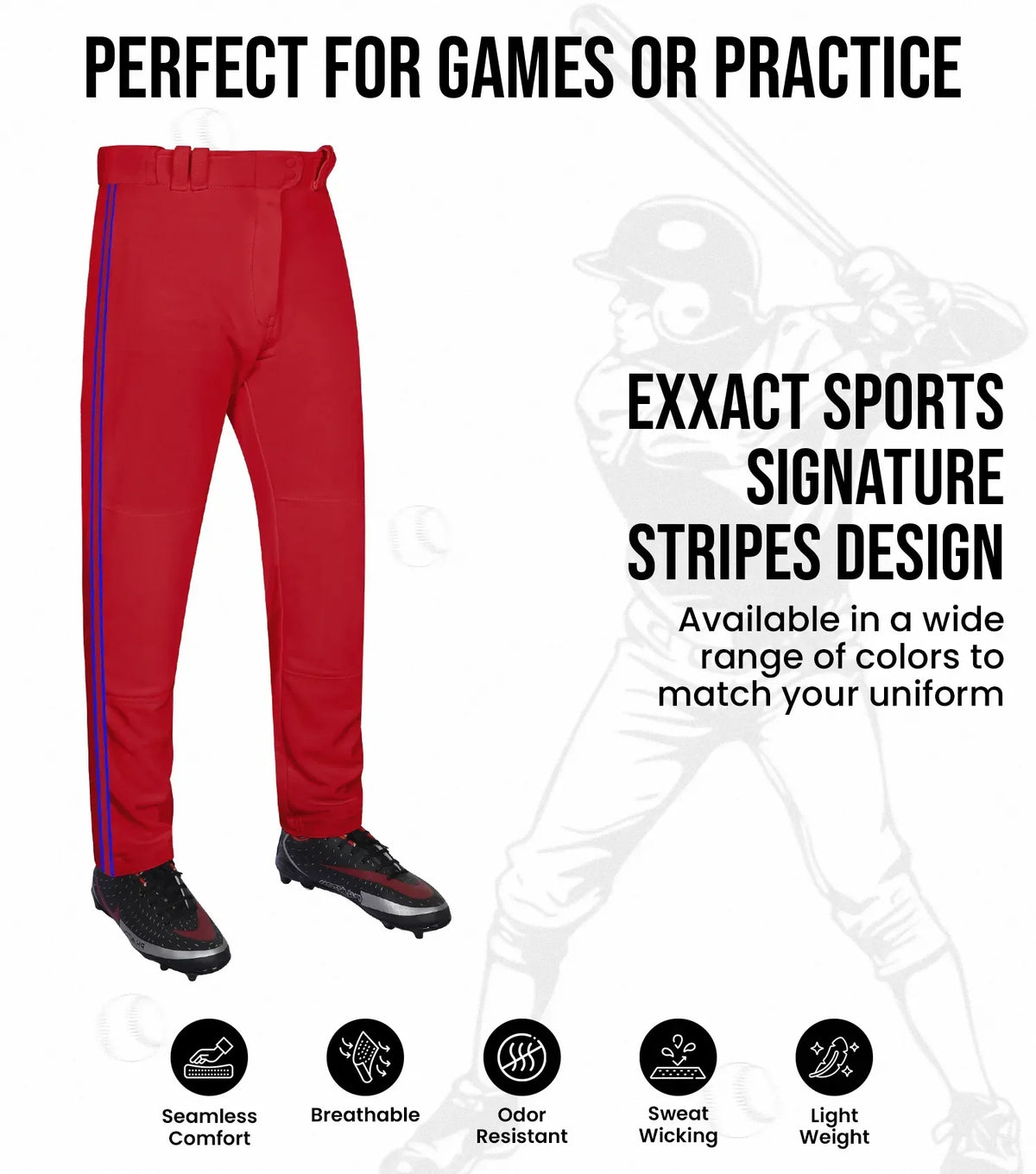 Exxact Sports Proline Adult Full Length Baseball Pants with Stripes - Red