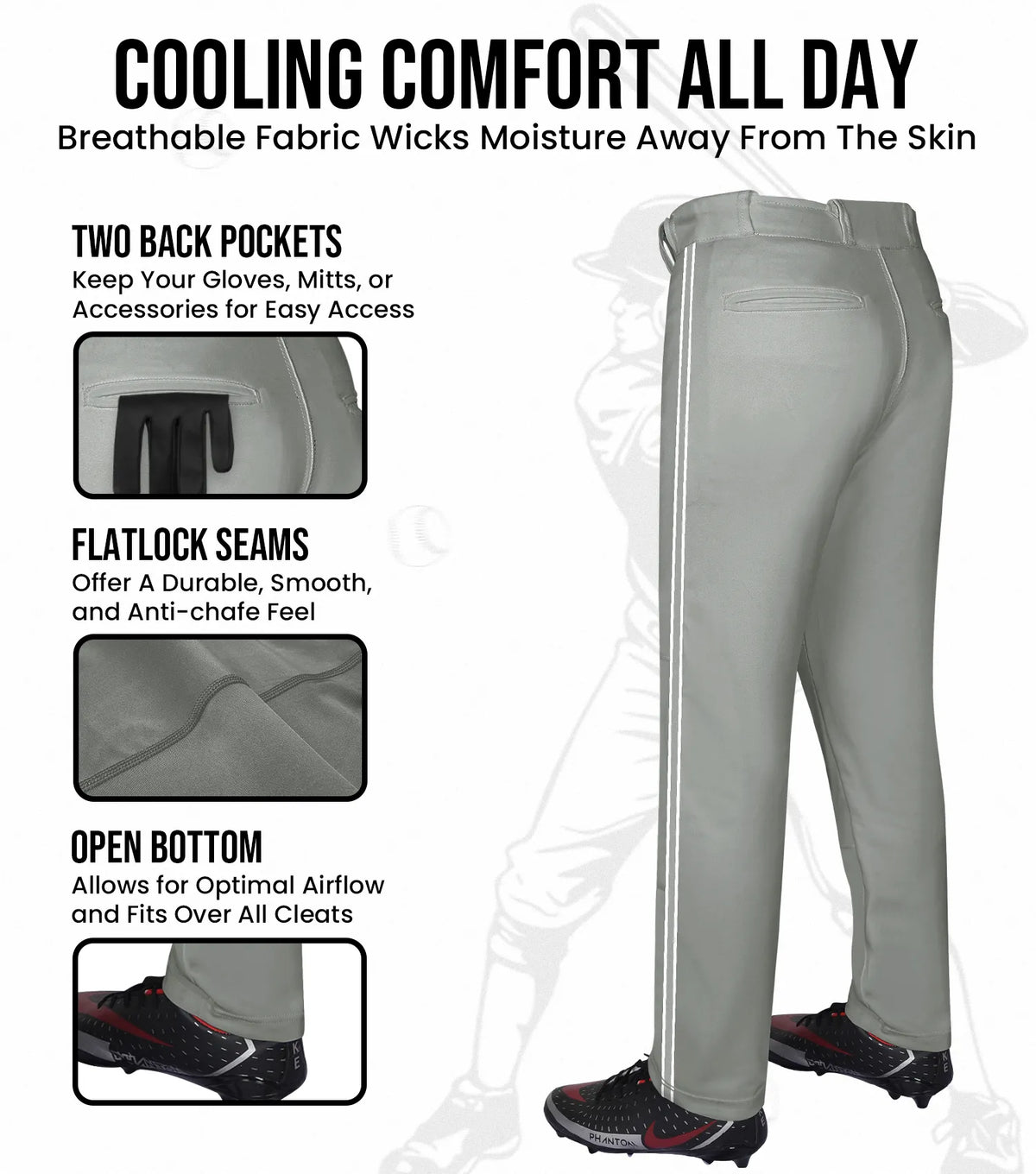 Exxact Sports Proline Adult Full Length Baseball Pants with Stripes - Gray