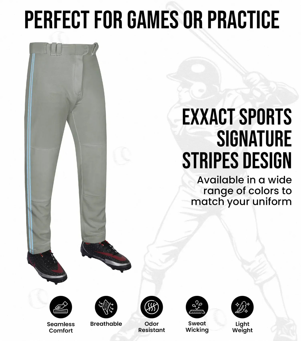Exxact Sports Proline Adult Full Length Baseball Pants with Stripes - Gray
