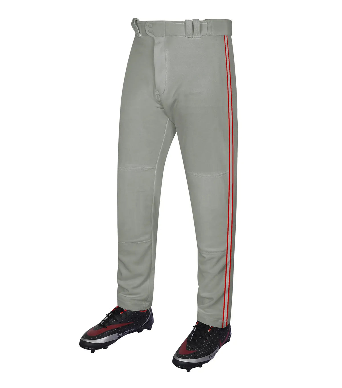 Exxact Sports Proline Adult Full Length Baseball Pants with Stripes - Gray - Gray/red / Small