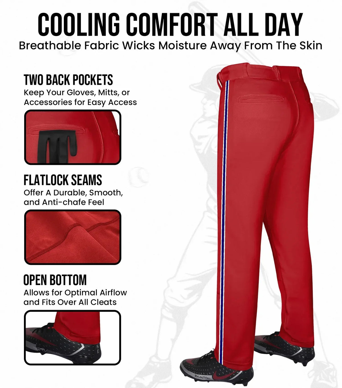 Exxact Sports Proline Adult Full Length Baseball Pants with Stripes - Red