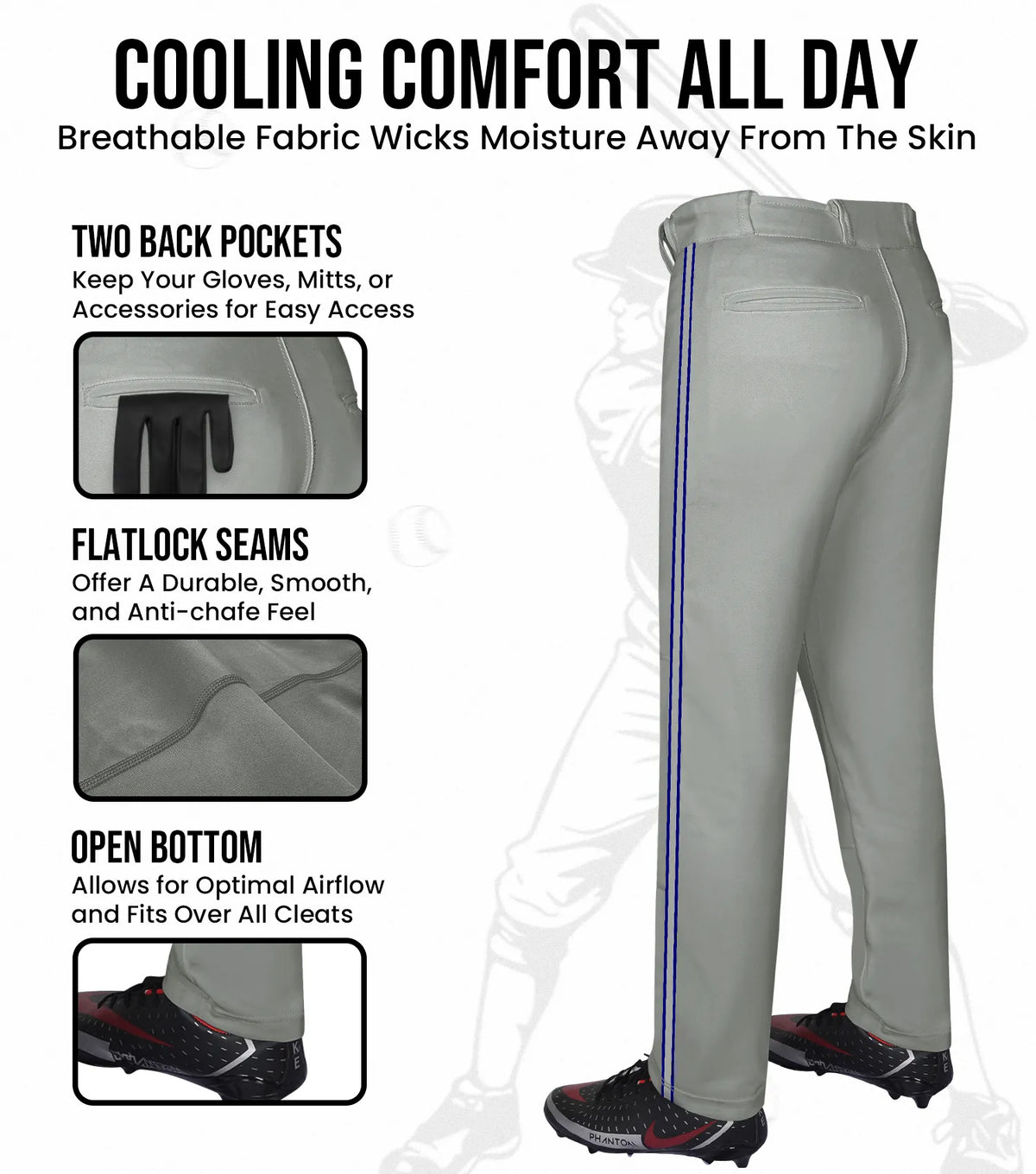 Exxact Sports Proline Adult Full Length Baseball Pants with Stripes - Gray