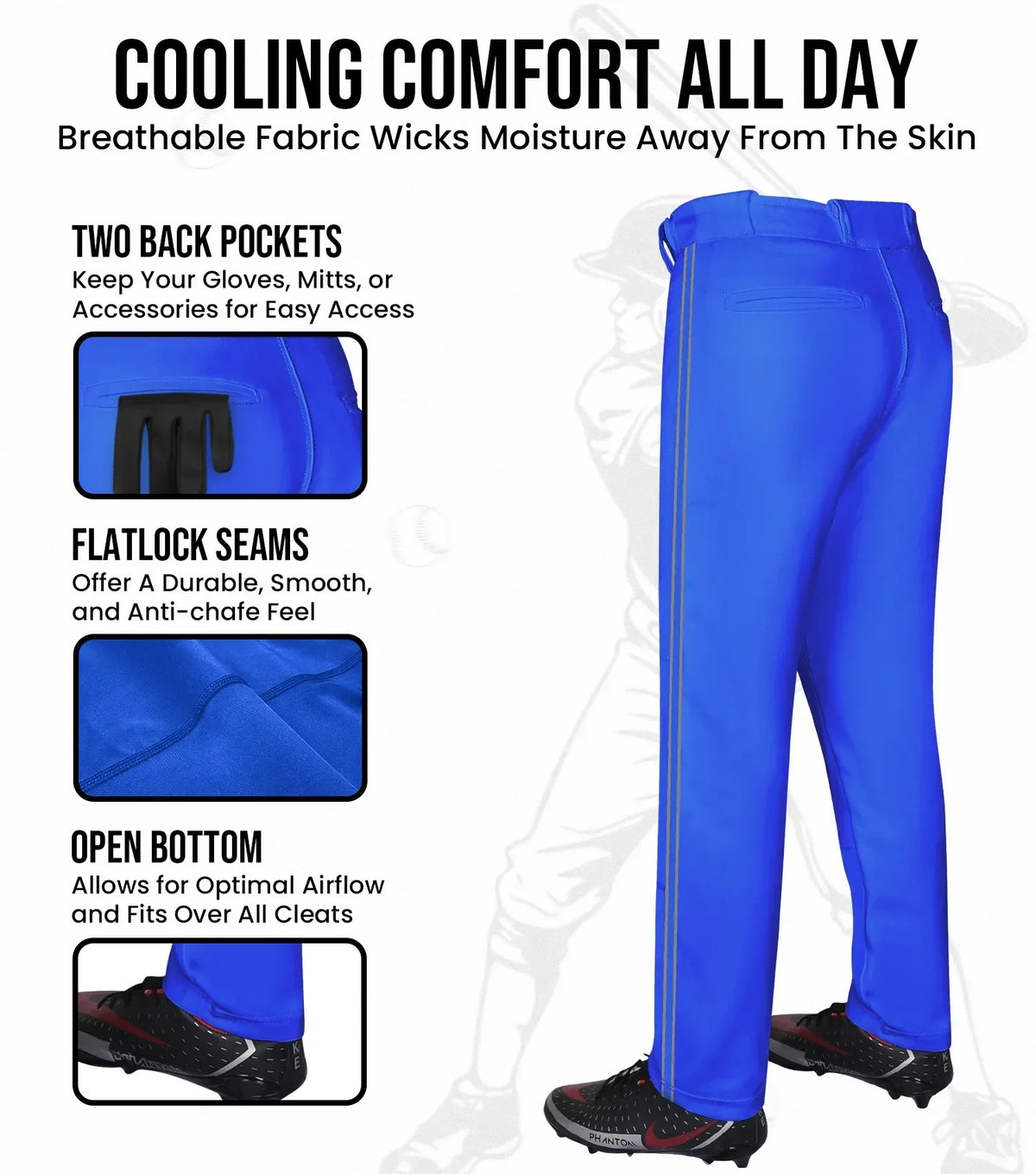 Exxact Sports Proline Adult Full Length Baseball Pants with Stripes - Royal Blue