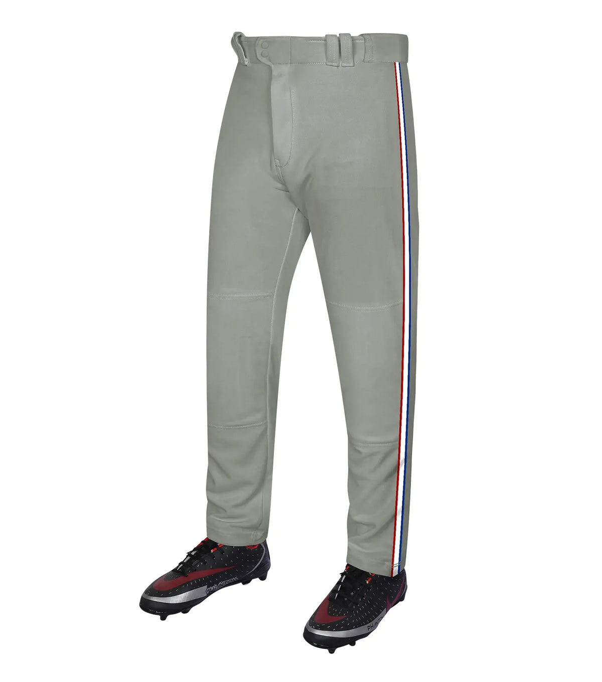 Exxact Sports Proline Adult Full Length Baseball Pants with Stripes - Gray - Gray/royalblue/white/red / Small