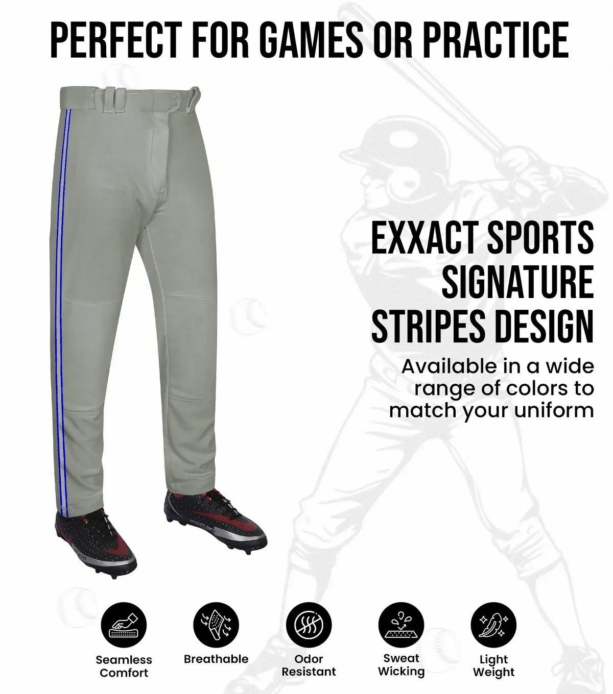 Exxact Sports Proline Adult Full Length Baseball Pants with Stripes - Gray