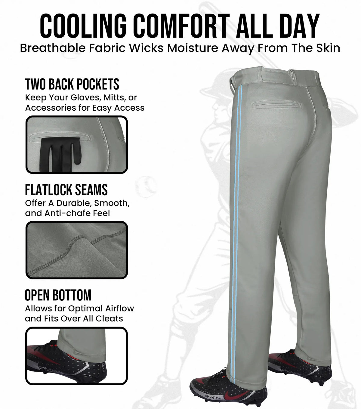 Exxact Sports Proline Adult Full Length Baseball Pants with Stripes - Gray