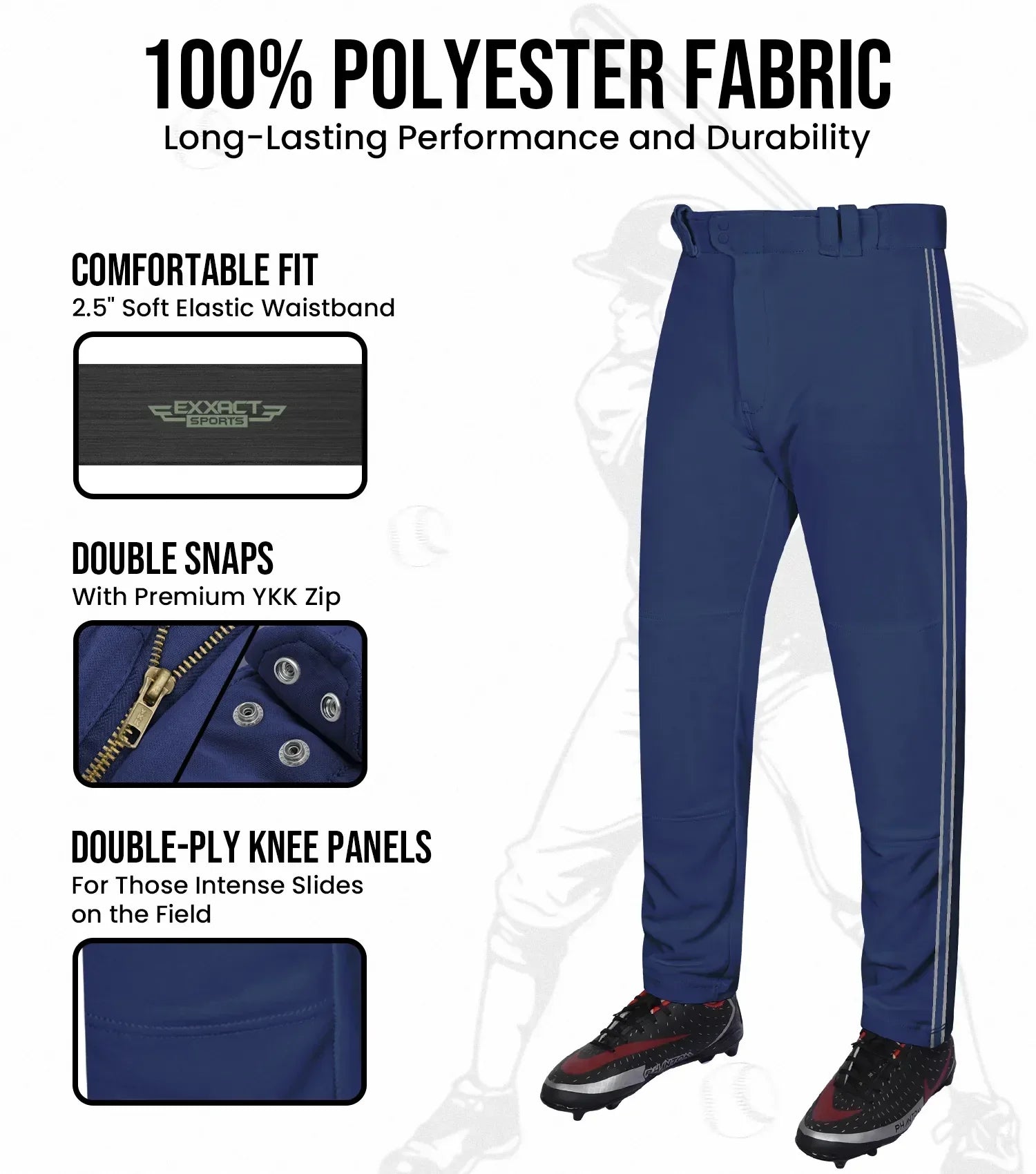 Exxact Sports Proline Adult Full Length Baseball Pants with Stripes - Navy - Navy/gray / Small