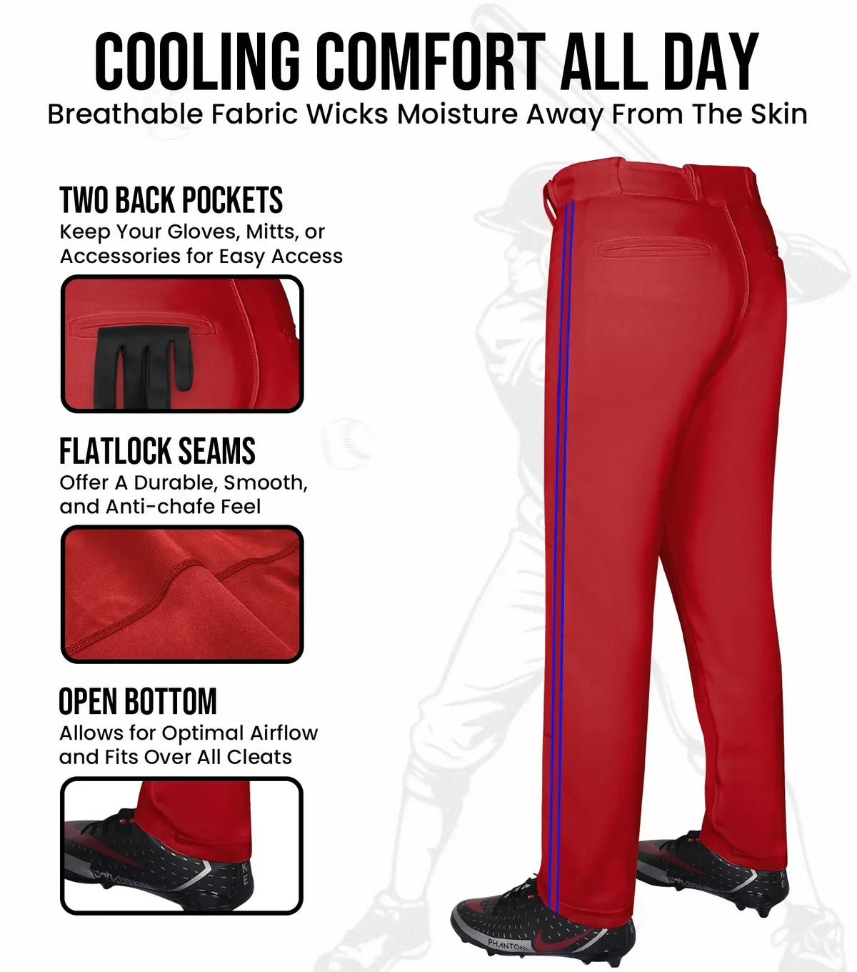 Exxact Sports Proline Adult Full Length Baseball Pants with Stripes - Red