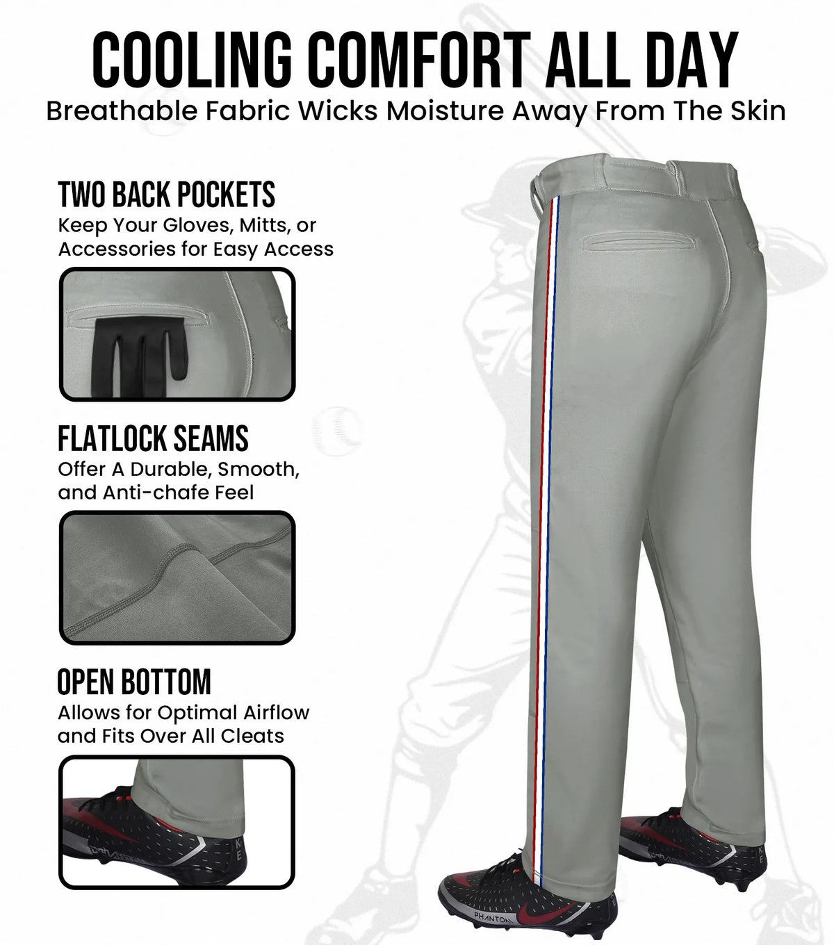 Exxact Sports Proline Adult Full Length Baseball Pants with Stripes - Gray