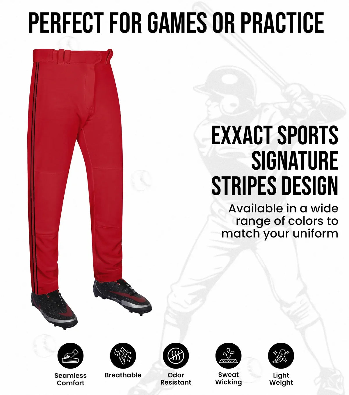 Exxact Sports Proline Adult Full Length Baseball Pants with Stripes - Red