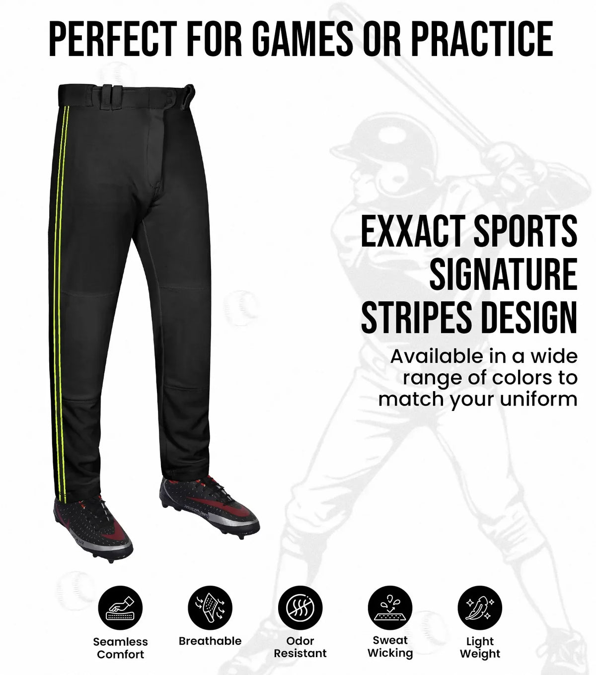 Exxact Sports Proline Adult Full Length Baseball Pants with Stripes - Black
