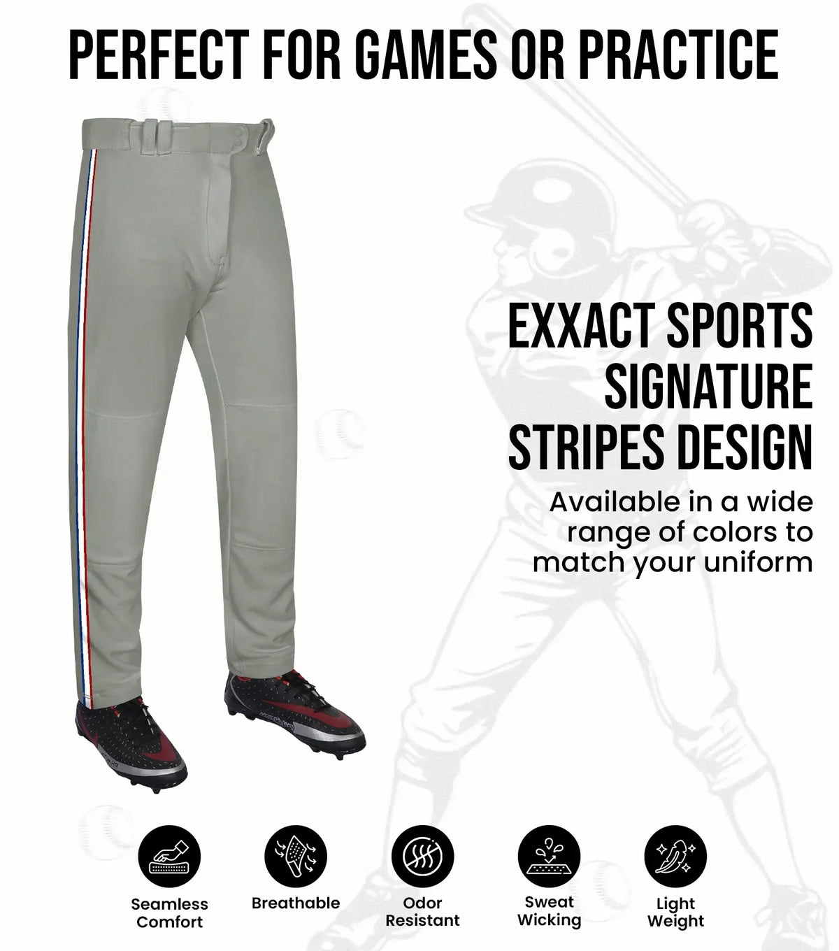 Exxact Sports Proline Adult Full Length Baseball Pants with Stripes - Gray