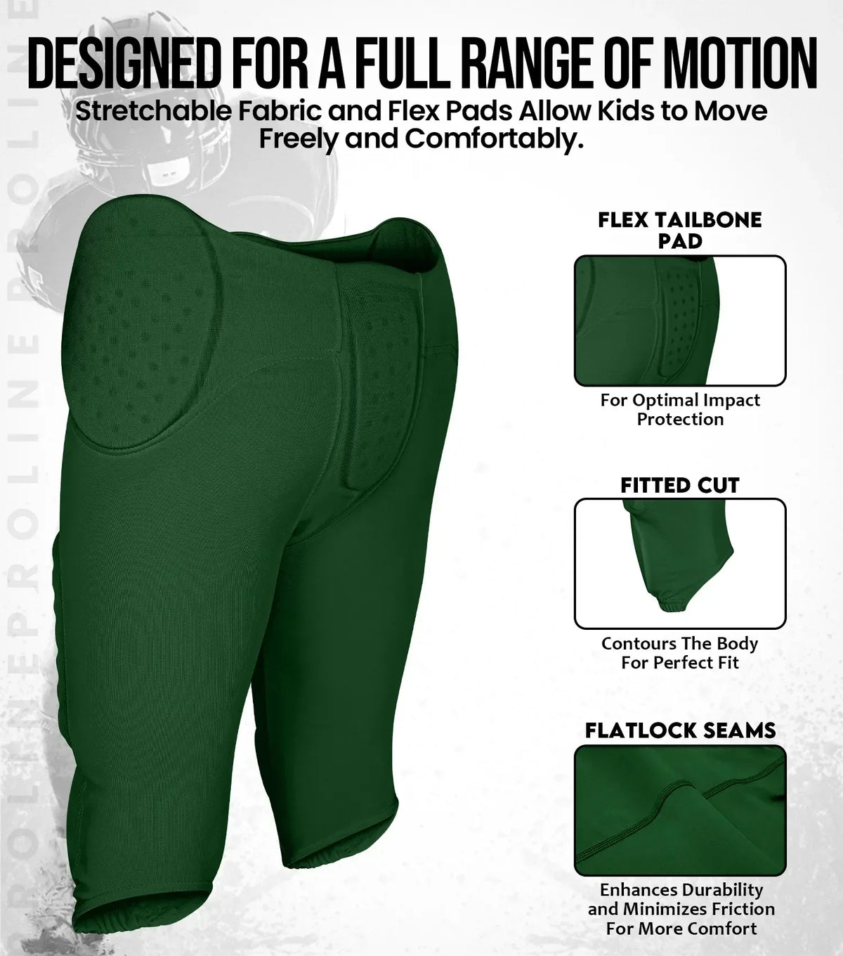 Exxact Sports Proline Boys Integrated Football Pants with 7 Flex Padsyouth - Dark Green