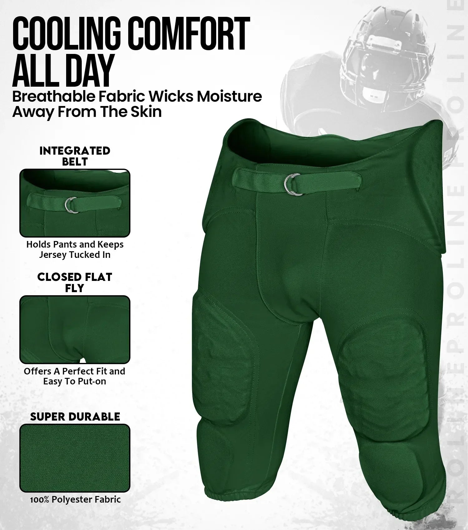 Exxact Sports Proline Boys Integrated Football Pants with 7 Flex Padsyouth - Dark Green