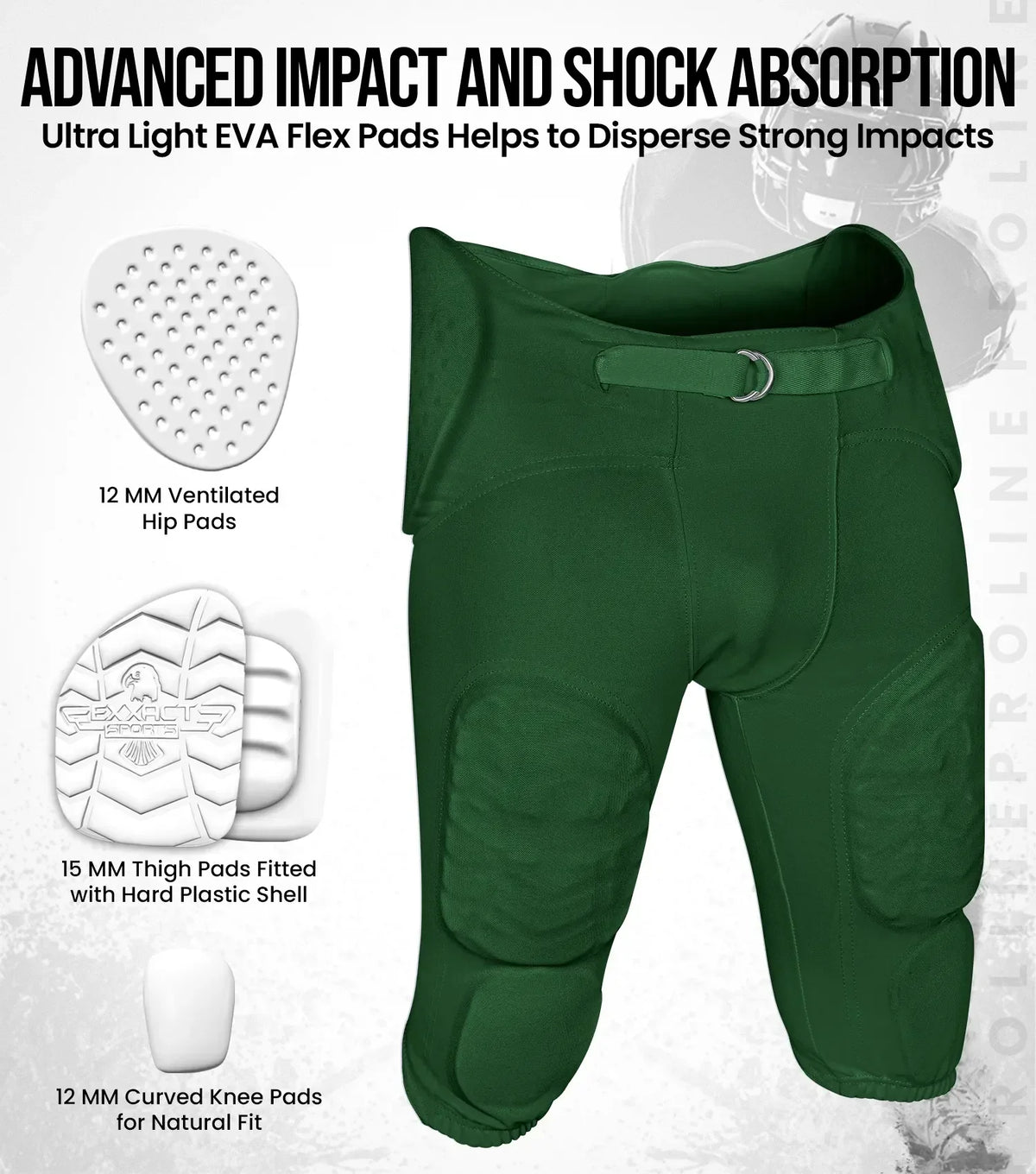 Exxact Sports Proline Boys Integrated Football Pants with 7 Flex Padsyouth - Dark Green