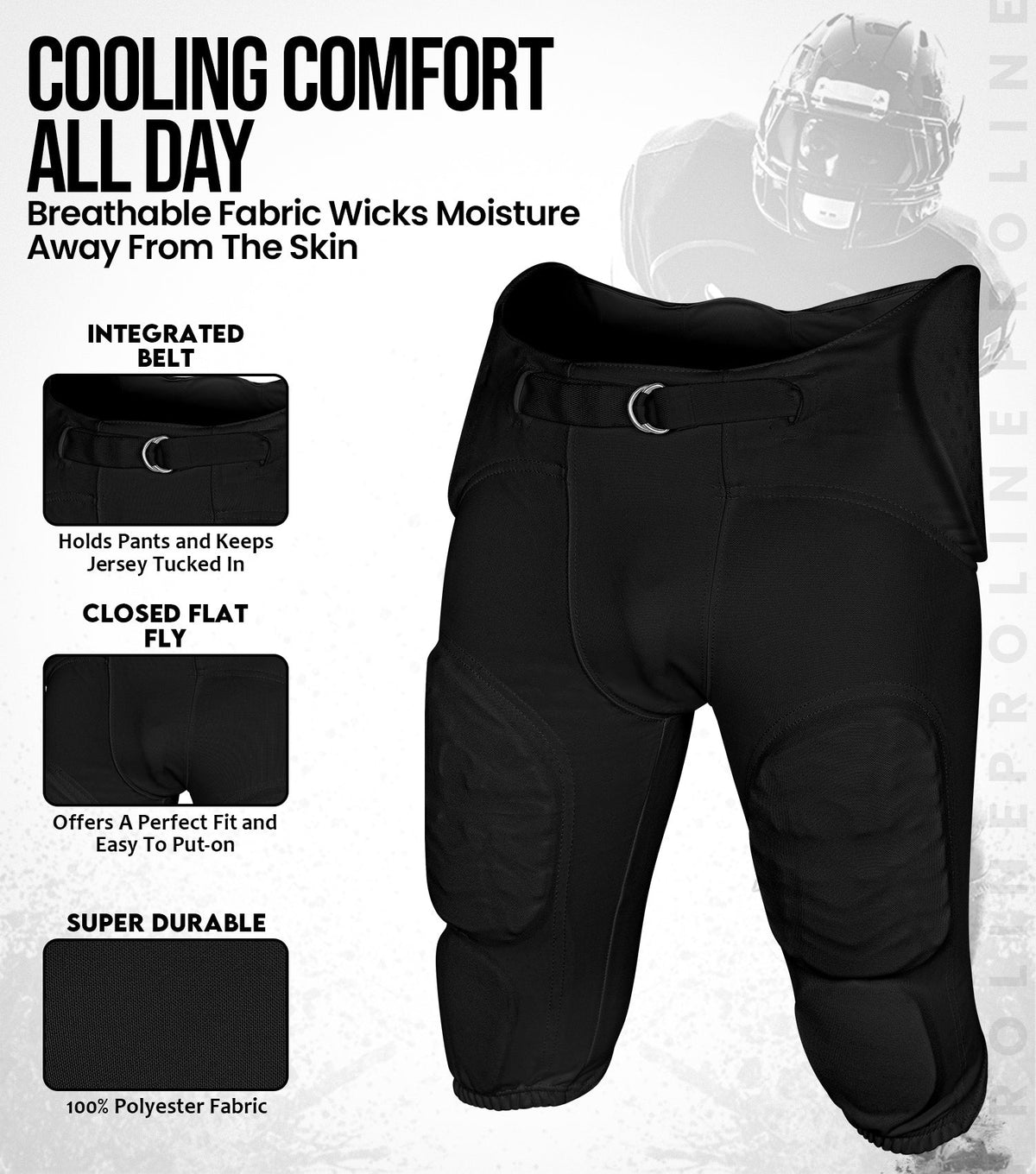 Exxact Sports Proline Boys Integrated Football Pants with 7 Flex Pad Youth - Black