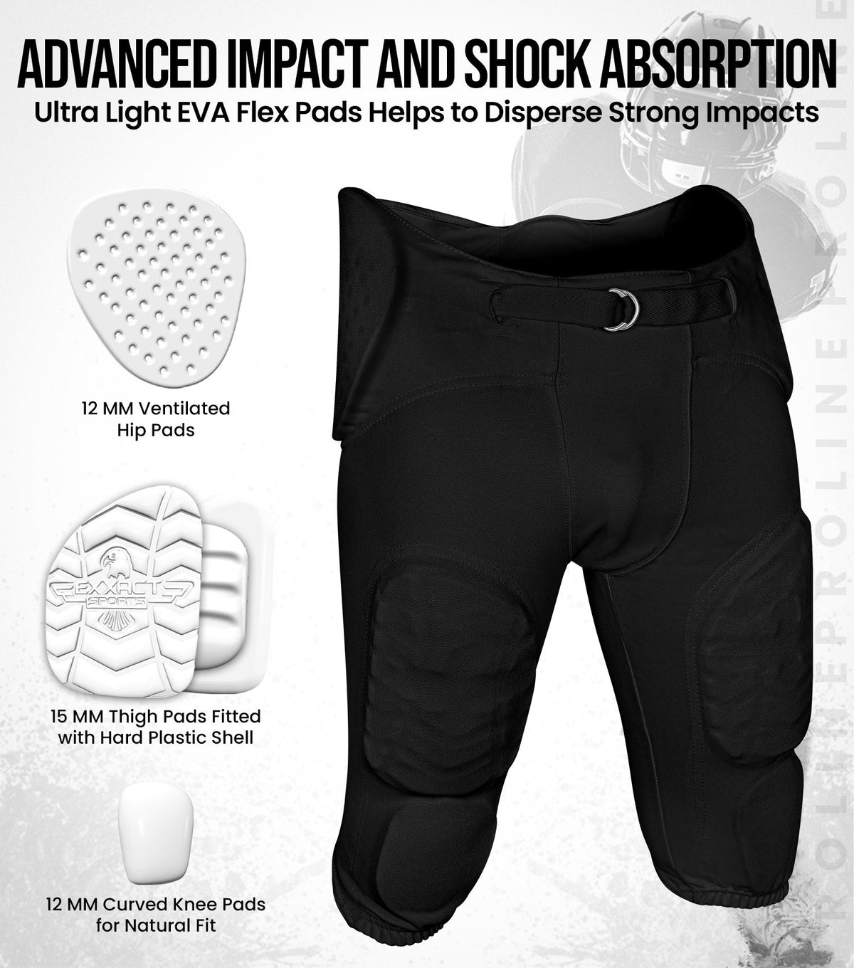 Exxact Sports Proline Boys Integrated Football Pants with 7 Flex Pad Youth - Black