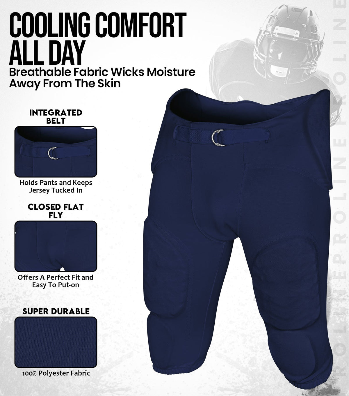 Exxact Sports Proline Boys Integrated Football Pants with 7 Flex Pads Youth - Navy