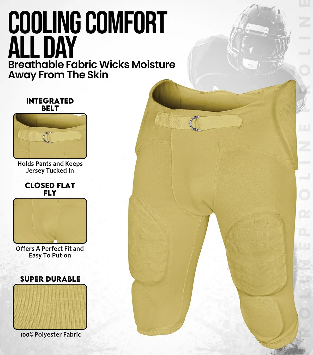 Exxact Sports Proline Boys Integrated Football Pants with 7 Flex Pads Youth - Vegas Gold