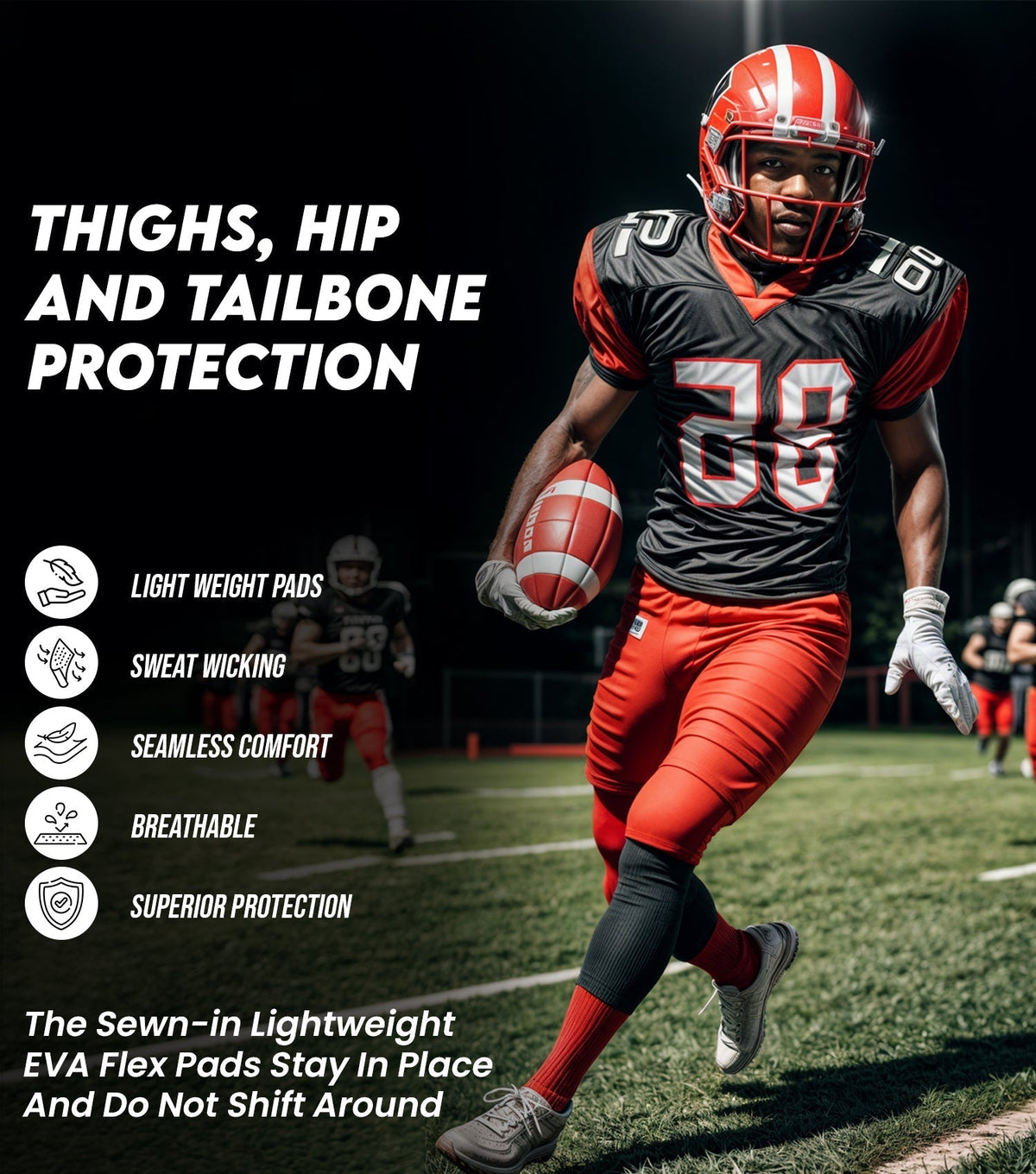 Exxact Sports Proline Men’s Integrated Football Pants with 7 Flex Pads Red Adult