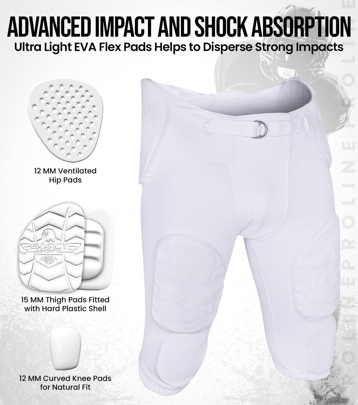 Exxact Sports Proline Men’s Integrated Football Pants with 7 Flex Pads Adult - White