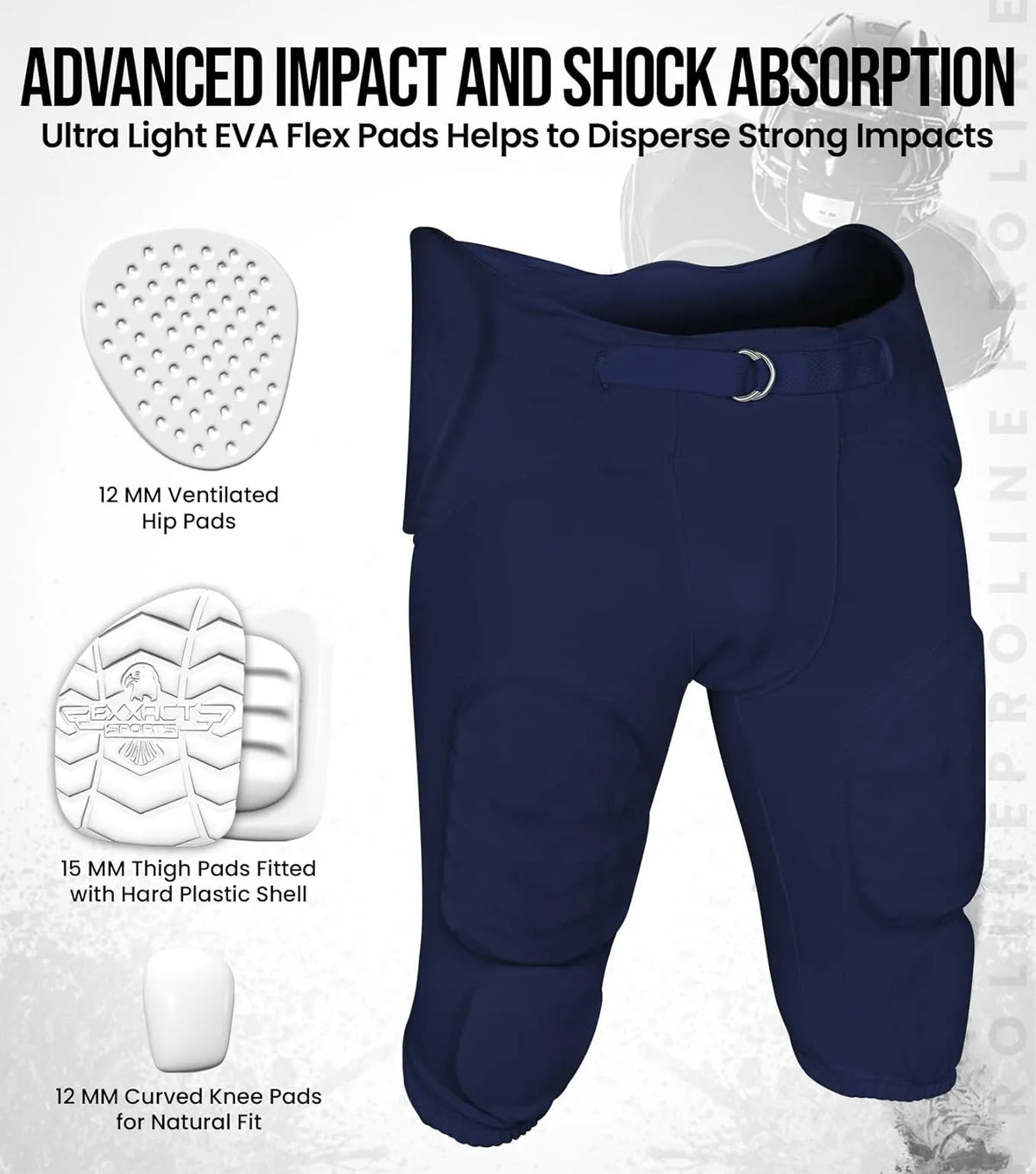 Exxact Sports Proline Men’s Integrated Football Pants with 7 Flex Pads Adult - Navy