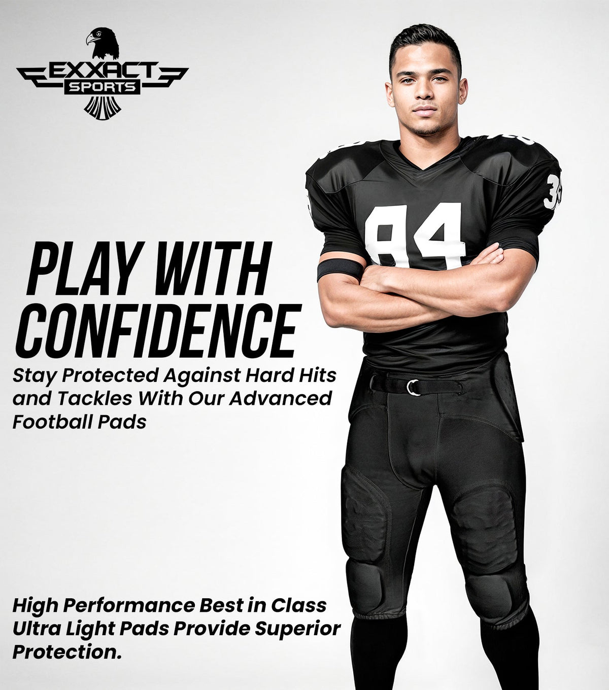 Exxact Sports Proline Men’s Integrated Football Pants with 7 Flex Pads Adult - Black