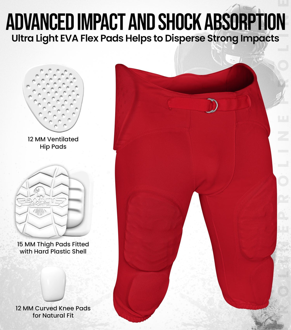 Exxact Sports Proline Men’s Integrated Football Pants with 7 Flex Pads Red Adult