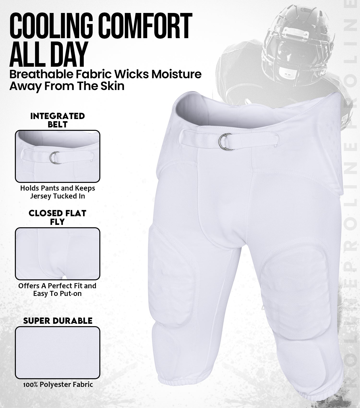 Exxact Sports Proline Men’s Integrated Football Pants with 7 Flex Pads Adult - White - Small